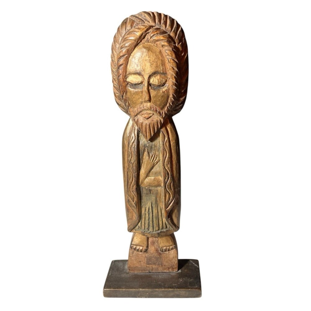 Vintage Hand Carved Wood Haitian Folk Art Religious Figure Signed Sepe 12"